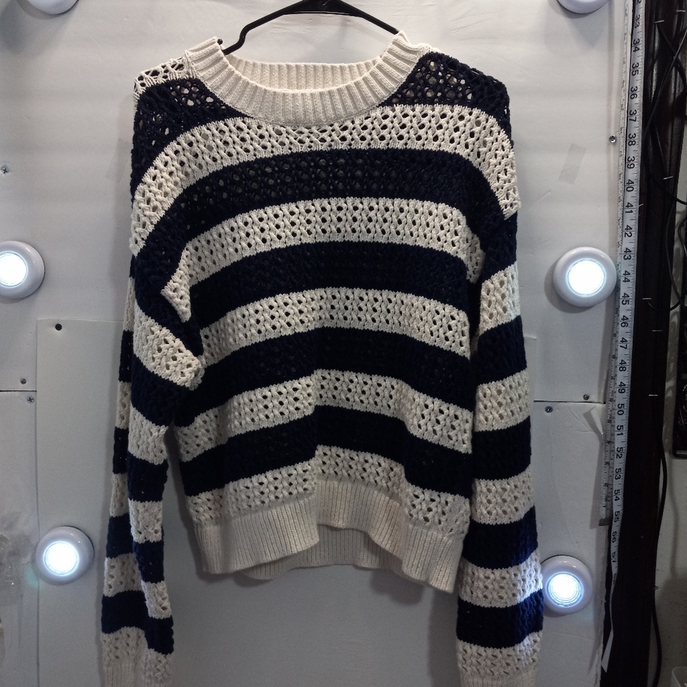 Universal Thread Striped Cable Knit Preppy Crotchet Boho Sweater Cottagecore Top